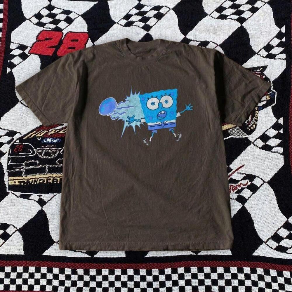 Brown Spongebob Squarepants Tee With Blue Graphics Cartoon